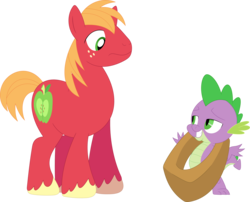 Size: 3575x2882 | Tagged: safe, artist:porygon2z, big macintosh, spike, dragon, earth pony, pony, g4, accessory theft, high res, simple background, transparent background