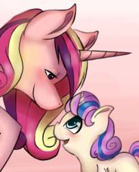 Size: 952x1171 | Tagged: safe, artist:kysimon, princess cadance, princess flurry heart, alicorn, pony, g4, baby, baby pony, duo, duo female, female, filly, mama cadence, mare, mother and daughter