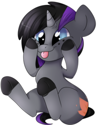 Size: 1616x2093 | Tagged: safe, artist:donutnerd, oc, oc only, oc:purple flame, pony, unicorn, black, blue, cute, cutie mark, digital, eye, eyes, fire, fur, gray, hooves, male, purple, silly, silly pony, simple background, sitting, solo, stallion, tongue out, transparent background