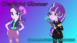 Size: 1920x1080 | Tagged: safe, artist:3d4d, artist:sunsetshimmer333, artist:theshadowstone, starlight glimmer, equestria girls, g4, the cutie map, beanie, clothes, communism, crossed arms, duality, evil, femme fatale, good, hat, looking at you, racism, s5 starlight, show accurate, staff, staff of sameness, stalin glimmer, vest, watch
