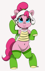 Size: 520x810 | Tagged: safe, artist:pabbley, color edit, edit, pinkie pie, earth pony, pony, g4, alternate hairstyle, bipedal, clothes, colored, cosplay, costume, cute, diapinkes, female, hammer bro, mare, ponytail, pubic mound, socks, super mario bros.
