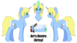 Size: 2447x1372 | Tagged: safe, artist:mynder, oc, oc only, oc:art's desire, pony, unicorn, female, fluffy, magic, mare, reference sheet, simple background, smiling, solo, transparent background