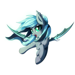 Size: 1600x1600 | Tagged: safe, artist:zolfyyy, oc, oc only, oc:moonlight tide, bat pony, bat pony oc, blue mane, female, gray coat, green eyes, looking at you, mare, simple background, smiling, solo, transparent background