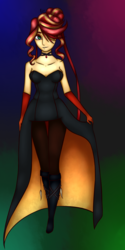 Size: 1000x2000 | Tagged: safe, artist:corvus-pyro, sunset shimmer, equestria girls, g4, boots, clothes, dress, female, hair over one eye, jewelry, necklace, shoes, solo