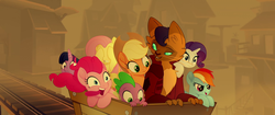 Size: 1920x804 | Tagged: safe, screencap, applejack, capper dapperpaws, fluttershy, pinkie pie, rainbow dash, rarity, spike, twilight sparkle, abyssinian, alicorn, dragon, earth pony, pegasus, pony, unicorn, anthro, g4, my little pony: the movie, anthro with ponies, behaving like a dog, chest fluff, covering eyes, cute, diapinkes, excited, happy, i'm the friend you need, klugetown, mane seven, mane six, pinkie being pinkie, scared, scarred, sexy, smiling, stupid sexy capper, tongue out, twilight sparkle (alicorn), unsure, varying degrees of want