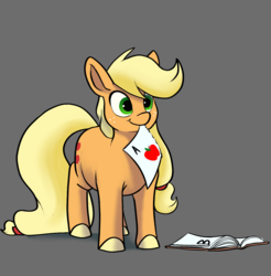 Size: 1215x1236 | Tagged: safe, artist:greyscaleart, applejack, earth pony, pony, g4, appul, cute, female, filly, filly applejack, jackabetes, mouth hold, silly, silly pony, solo, younger