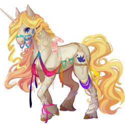 Size: 2169x2169 | Tagged: safe, alternate version, artist:sitaart, oc, oc only, oc:blue haze, pony, saddle arabian, unicorn, ponyfinder, bard, blonde, blonde hair, blonde mane, blue eyes, clothes, dungeons and dragons, ear piercing, earring, fantasy class, feather, female, high res, jewelry, mare, pathfinder, pen and paper rpg, piercing, raised hoof, rpg, simple background, solo, transparent background, unshorn fetlocks, white fur