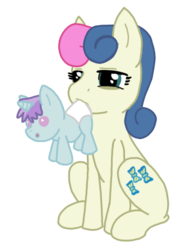 Size: 330x446 | Tagged: safe, artist:dexterousdecarius, bon bon, liza doolots, petunia, sweetie drops, tootsie flute, pony, g4, base used, cute, diaper, duo, female, foal, lyrabontoots family, magical lesbian spawn, mother and daughter, offspring, parent:bon bon, parent:lyra heartstrings, parents:lyrabon, simple background, stressed, tired, tootsie cute, transparent background