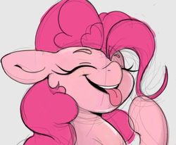 Size: 509x420 | Tagged: safe, artist:tre, pinkie pie, earth pony, pony, eyes closed, female, mare, simple background, smiling, solo, tongue out