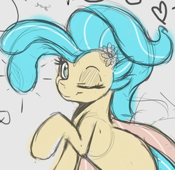 Size: 726x706 | Tagged: safe, artist:tre, princess skystar, seapony (g4), g4, my little pony: the movie, female, flower, flower in hair, one eye closed, simple background, solo, white background, wink