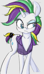Size: 354x592 | Tagged: safe, artist:tre, rarity, pony, unicorn, alternate hairstyle, clothes, female, jacket, looking at you, makeup, mare, punk, raripunk, simple background, solo, white background