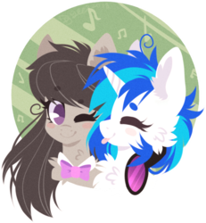 Size: 554x599 | Tagged: safe, artist:tay-niko-yanuciq, dj pon-3, octavia melody, vinyl scratch, pony, g4, blushing, cheek fluff, chest fluff, cute, ear fluff, eyes closed, female, lesbian, licking, mare, one eye closed, ship:scratchtavia, shipping, simple background, smiling, tongue out, transparent background