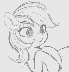 Size: 785x822 | Tagged: safe, artist:tre, lyra heartstrings, pegasus, pony, bust, cute, female, grayscale, looking at you, mare, missing horn, monochrome, simple background, sketch, smiling, solo, white background