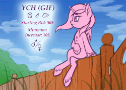 Size: 1000x712 | Tagged: safe, artist:skorpionletun, oc, oc only, alicorn, pony, animated, blinking, cloud, commission, crossed legs, day, female, fence, frame by frame, gif, mare, sitting, sketch, sky, solo, unshorn fetlocks, wind, windswept mane, your character here