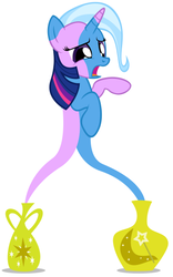 Size: 330x528 | Tagged: safe, artist:navitaserussirus, trixie, twilight sparkle, genie, asktwixiegenies, g4, female, fusion, lesbian, ship:twixie, shipping, we have become one