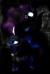 Size: 1280x1920 | Tagged: safe, artist:feuerrader-nmm, nightmare moon, princess luna, pony, g4, 3d, armor, duality