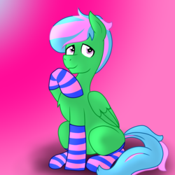 Size: 2000x2000 | Tagged: safe, artist:chelseawest, oc, oc only, pegasus, pony, clothes, high res, male, sitting, socks, solo, stallion, striped socks