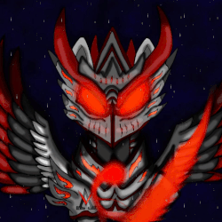 Size: 480x480 | Tagged: safe, artist:meteor-strike-mlp, oc, oc only, oc:meteor strike, alien, pegasus, pony, animated, armor, glowing eyes, intimidating, magic, metal, pegasus oc, power armor, red and black oc, red eyes, solo, species, spread wings, summoning, wings