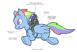 Size: 1200x800 | Tagged: safe, artist:darkdoomer, rainbow dash, inflatable pony, pegasus, pony, g4, balloon, diagram, humans riding ponies, inflatable, project, riding, simple background, space helmet, white background
