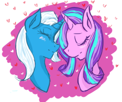 Size: 2682x2246 | Tagged: safe, artist:judaikun97, artist:judaikunsartnstuff, starlight glimmer, trixie, pony, unicorn, g4, blushing, duo, eyes closed, female, heart, high res, lesbian, ship:startrix, shipping