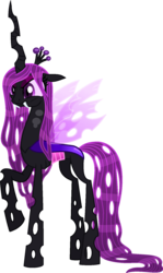 Size: 988x1661 | Tagged: safe, artist:starryoak, oc, oc only, oc:queen phantasma, changeling, changeling queen, fanfic:the irony of applejack, spoiler:fanfic, changeling queen oc, description is relevant, fangs, female, purple changeling, simple background, solo, transparent background