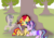 Size: 3467x2444 | Tagged: safe, artist:sparkleshadow, starlight glimmer, sunset shimmer, pony, unicorn, g4, alternate hairstyle, alternate universe, angry, book, choker, clothes, cowboy hat, cuddling, duality, ear piercing, earring, female, goth, hat, high res, horn, horn piercing, horn ring, jewelry, lesbian, mare, necktie, nose piercing, nose ring, piercing, saddle bag, ship:shimmerglimmer, shipping, shirt, skirt, spiked choker, sword, tattoo, transparent, weapon