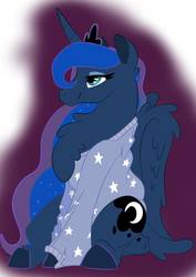 Size: 942x1333 | Tagged: dead source, safe, artist:hpbudgecraft, princess luna, alicorn, pony, g4, chest fluff, clothes, cute, female, lunabetes, sitting, solo, sweater