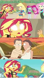 Size: 673x1187 | Tagged: safe, edit, screencap, applejack, fluttershy, pinkie pie, rainbow dash, sunset shimmer, equestria girls, equestria girls specials, g4, my little pony equestria girls: better together, my little pony equestria girls: forgotten friendship, jerry smith, meme, memory alteration, rick and morty, sleepy gary