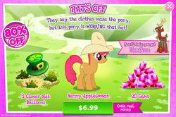 Size: 1084x720 | Tagged: safe, gameloft, idw, apple cherry, blackthorn, deer, earth pony, pony, g4, advertisement, apple family member, costs real money, cowboy hat, gem, hat, idw showified, introduction card, sunlight, sunny appleblossom