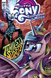 Size: 1054x1600 | Tagged: safe, artist:andypriceart, idw, princess cadance, tempest shadow, alicorn, pony, unicorn, g4, my little pony: the movie, spoiler:comic, spoiler:comic67, comic cover, concave belly, cover art, crown, duo, horn, jewelry, regalia, slender, sparking horn, tempest's tale, thin