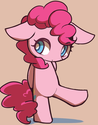 Size: 819x1050 | Tagged: safe, artist:ccc, pinkie pie, earth pony, pony, semi-anthro, g4, bipedal, cute, diapinkes, female, looking at you, mare, raised leg, simple background, solo