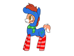Size: 1600x1200 | Tagged: safe, artist:nootaz, oc, oc only, oc:cyberpon3, oc:pony in a horse suit, clothes, costume, scarf, simple background, socks, solo, striped socks, transparent background