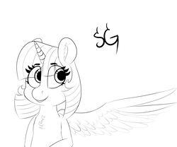 Size: 6000x5000 | Tagged: safe, artist:sunlightgryphon, derpibooru exclusive, twilight sparkle, alicorn, pony, g4, absurd resolution, chest fluff, monochrome, smiling