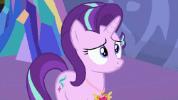 Size: 1280x720 | Tagged: safe, edit, edited screencap, screencap, starlight glimmer, all bottled up, celestial advice, g4, triple threat, uncommon bond, animated, caption, cave, female, gif, ponyville, solo, starlight glimmer day, text, twilight's castle