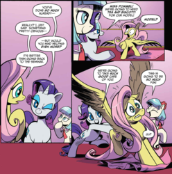 Size: 997x1005 | Tagged: safe, artist:andy price, idw, official comic, coco pommel, fluttershy, rarity, earth pony, pegasus, pony, unicorn, g4, spoiler:comic, spoiler:comic64, comic, spread wings, wings