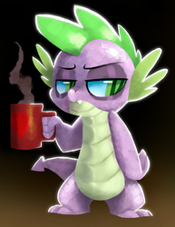 Size: 3495x4532 | Tagged: safe, artist:talonsofwater, spike, g4, coffee, gradient background, male, mug, solo