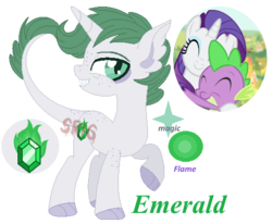 Size: 493x407 | Tagged: safe, artist:superrosey16, rarity, spike, oc, oc:emerald, dracony, hybrid, g4, female, interspecies offspring, male, offspring, parent:rarity, parent:spike, parents:sparity, raised hoof, ship:sparity, shipping, simple background, son, straight, transparent background