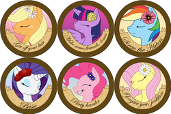 Size: 1152x768 | Tagged: safe, artist:rainbow-smashed, applejack, fluttershy, pinkie pie, rainbow dash, rarity, twilight sparkle, alicorn, pony, g4, flower, flower in hair, lol, mane six, simple background, twilight sparkle (alicorn), white background