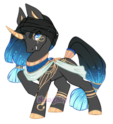 Size: 700x770 | Tagged: safe, artist:cabbage-arts, oc, oc only, oc:anubis, commission, commissioner:foxtrot231, egyptian, egyptian headdress, egyptian pony, male, simple background, solo, transparent background