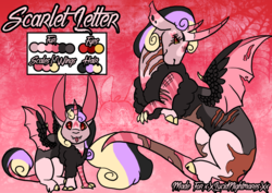 Size: 2232x1584 | Tagged: safe, artist:thebigearredbat, oc, oc only, oc:scarlet letter, interspecies offspring, offspring, parent:discord, parent:princess cadance, parents:discodance, red background, simple background, solo