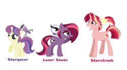 Size: 1234x687 | Tagged: safe, artist:hazardous-andy, oc, oc only, oc:lunar shade, oc:stargazer, oc:starstruck, offspring, parent:moondancer, parent:star tracker, parents:moontracker, simple background, transparent background