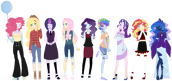 Size: 900x428 | Tagged: safe, artist:harvest-m00n, artist:stephlovesspiders, applejack, fluttershy, pinkie pie, princess luna, rainbow dash, rarity, starlight glimmer, sunset shimmer, twilight sparkle, equestria girls, g4, base used, mane six, simple background, transparent background