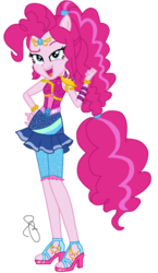 Size: 312x539 | Tagged: safe, artist:ilaria122, part of a set, pinkie pie, equestria girls, g4, bracelet, clothes, dress, element of laughter, female, geode of sugar bombs, guardian, high heels, jewelry, lidded eyes, looking at you, open mouth, ponied up, shoes, simple background, smiling, transparent background