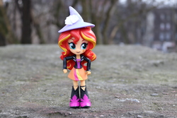 Size: 6000x4000 | Tagged: safe, artist:artofmagicpoland, sunset shimmer, equestria girls, g4, accessory theft, boots, clothes, doll, equestria girls minis, female, hat, shoes, skirt, solo, toy, trixie's hat