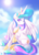 Size: 1000x1400 | Tagged: dead source, safe, artist:drawntildawn, princess celestia, alicorn, pony, g4, cloud, cute, cutelestia, cutie mark, female, hooves, horn, jewelry, mare, on a cloud, one eye closed, raised hoof, regalia, sitting, sitting on a cloud, sky, smiling, solo, spread wings, sun, tiara, wings, wink