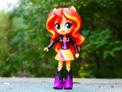 Size: 4896x3672 | Tagged: safe, artist:artofmagicpoland, sunset shimmer, equestria girls, g4, boots, clothes, doll, equestria girls minis, irl, photo, photography, shoes, skirt, solo, toy