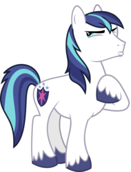 Size: 1302x1710 | Tagged: safe, artist:rustle-rose, edit, editor:slayerbvc, vector edit, shining armor, earth pony, pony, g4, the crystalling, earth pony shining armor, looking back, male, race swap, raised hoof, simple background, solo, stallion, transparent background, unamused, vector