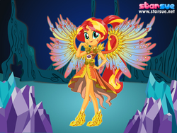 Size: 800x600 | Tagged: safe, artist:user15432, sunset shimmer, human, equestria girls, g4, my little pony equestria girls: legend of everfree, clothes, colored wings, crystal guardian, crystal wings, dress, dressup, dressup game, gradient wings, humanized, ponied up, shoes, solo, starsue, super ponied up, winged humanization, wings