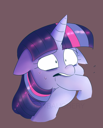 Size: 1404x1737 | Tagged: safe, artist:drawbauchery, twilight sparkle, alicorn, pony, g4, female, floppy ears, mare, simple background, solo, twilight sparkle (alicorn), worried