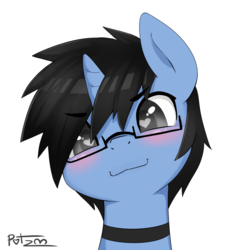 Size: 3500x3500 | Tagged: safe, artist:potzm, oc, oc only, oc:tinker doo, pony, unicorn, blushing, collar, glasses, heart eyes, high res, male, smiling, solo, wingding eyes